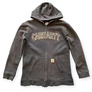 Carhartt Unisex 
Distressed Hoodie Full Zip Embroidered Sweatshirt Gray  18-20